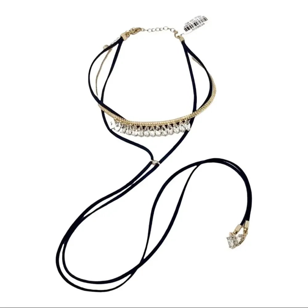 Lydell  NWT Crystal Choker Gold Tone with Adjustable Suede Ties - Picture 4 of 5